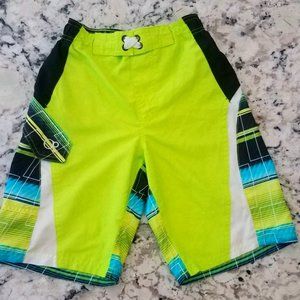 OP Boys Swim Trunks Yellow Green Blue Black White Shorts Size M 8